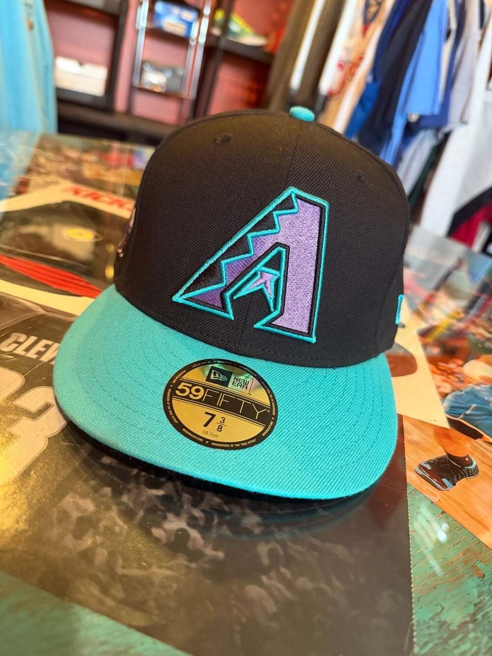 New Era Arizona Diamondbacks 59FIFTY Fitted Hat Size 7 3/8 Black Teal